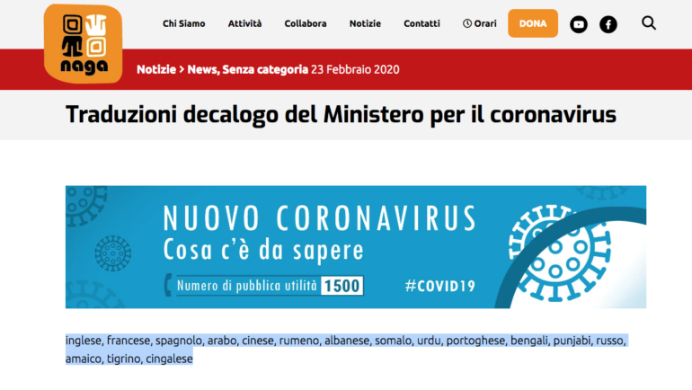 Traduzioni decalogo del Ministero per il coronavirus